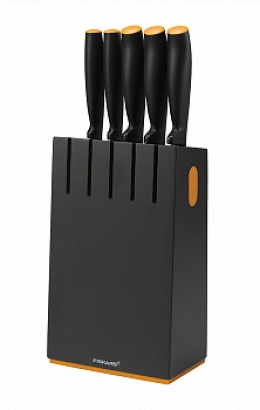 Набор ножей Functional Form FISKARS с чёрной подставкой, 5 шт